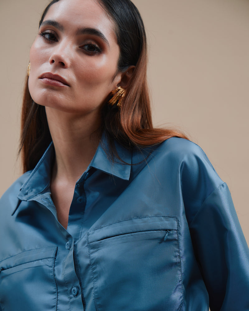 Blue Palazzo Shirt - SS24 - Alexandra Rafie