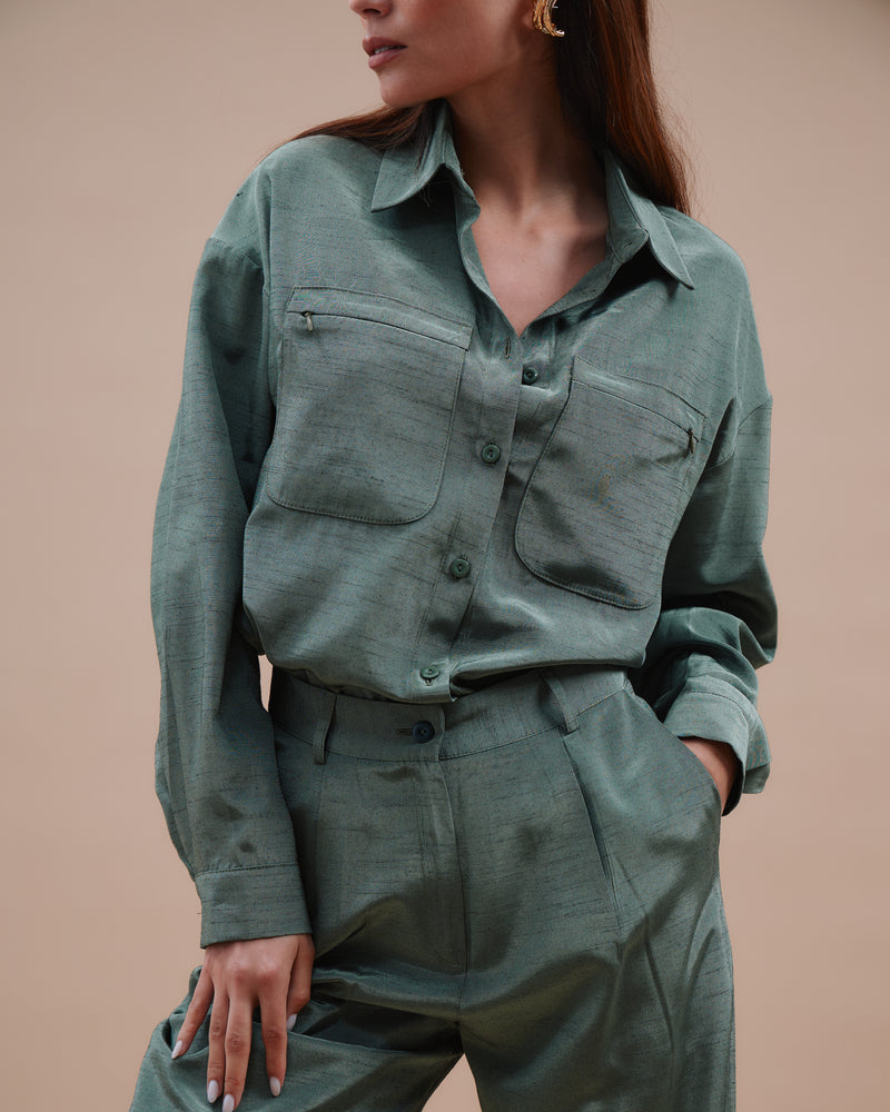 Kaki Palazzo Shirt - SS24 - Alexandra Rafie